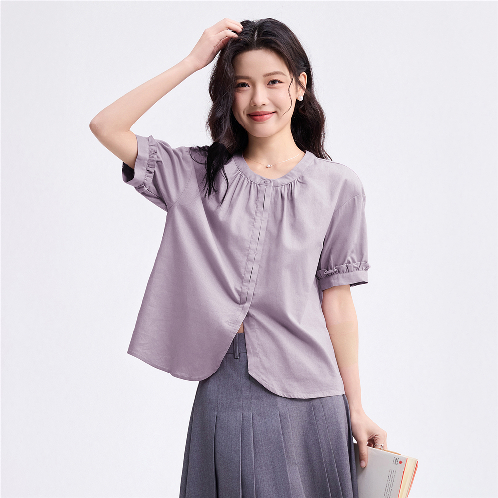 GIORDANO (Online Exclusive) เสื้อเชิ้ตผู้หญิง Women’s Linen Ruffle Shirt 05345487 B1