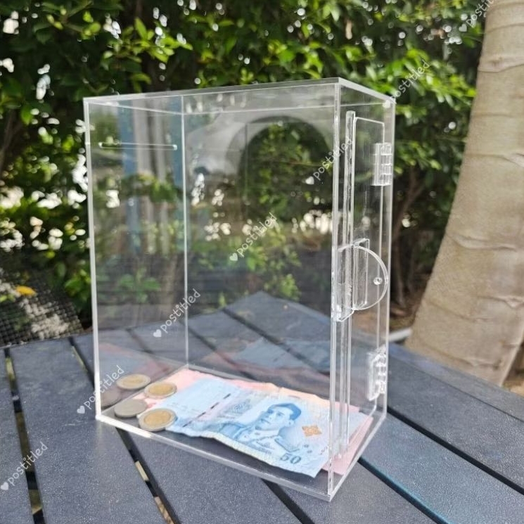 กล่องใส่ทิป tip box กล่องใส่เงิน กล่องรับบริจาค กระปุกออมสิน มีกุญแจล็อค ราคา ถูกที่สุด ดีลบีเคเค แกลเลอรีภาพที่ 7
