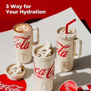 COCA COLA กระบอกน้ำเก็บอุณหภูมิ แก้วขนาดใหญ่เก็บความเย็น พร้อมหลอด แก้วของขวัญ ทำจากสแตนเลส 316 แก้วน้ำ 1200ml