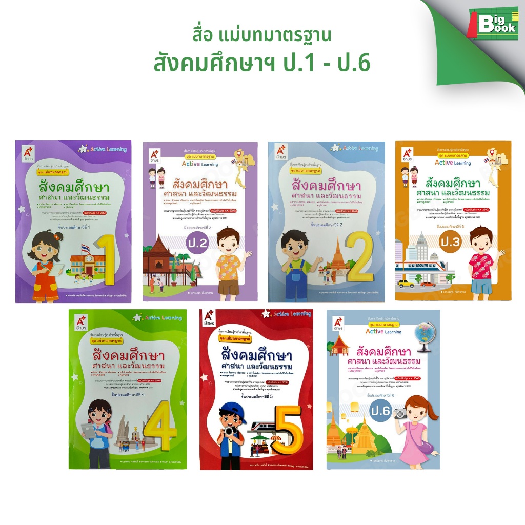สื่อการเรียนรู้ รายวิชาพื้นฐาน ชุด แม่บทมาตรฐาน (มมฐ) สังคมศึกษา ป.1- ป.6  อักษร