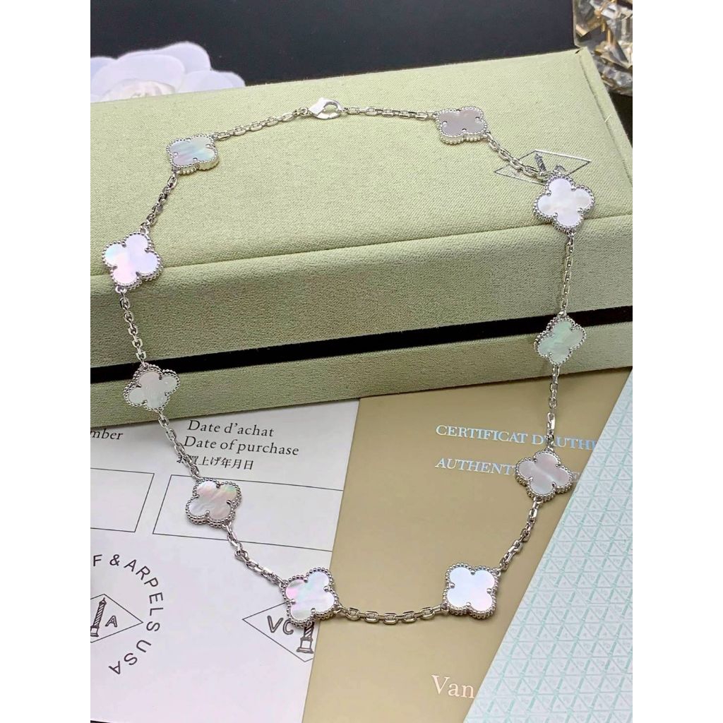 สร้อยคอแวนคลีฟ ใบโคลเวอร์ งานหินแท้ ชุบ18 Kgb งานเกรดสุด