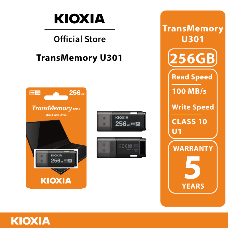 KIOXIA TransMemory U301 USB3.2 Gen 1 สีดำความจุ 256GB แฟลชไดร์ฟขนาดพกพาง่าย น้ำหนักเบา (S-LU301K256G