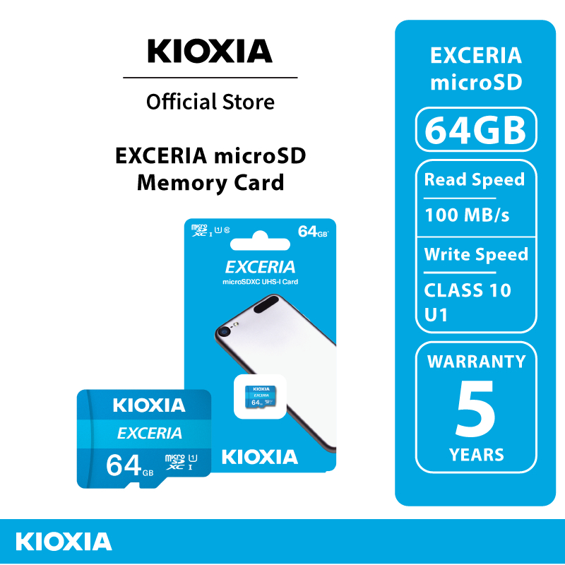 KIOXIA EXCERIA MicroSD CL10 U1 Class 100MB/s ความจุ 64 GB Memory card การ์ดหน่วยความจำ (LMEX1L064GG4)