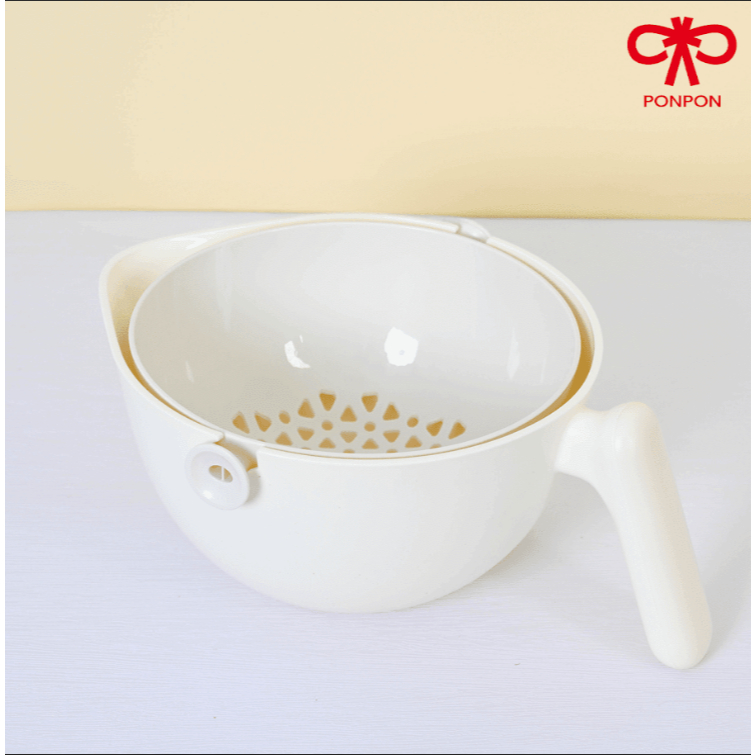 PONPON ตะกร้าล้างผักผลไม้ 2 ชั้น แบบหมุนได้มือเดียว (มีที่จับ/ระบายน้ำ) อุปกรณ์ครัวอเนกประสงค์ - รูปที่ 3