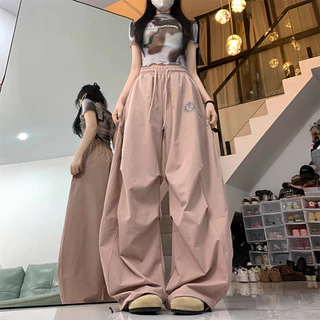 [Summer quick-drying fabric jazz dance wide-leg pants]กางเกงขากว้าง 2025 ฤดูร้อน ลำลอง สตรีทแดนซ์ เทรนด์กางเกงกีฬาสีดำ