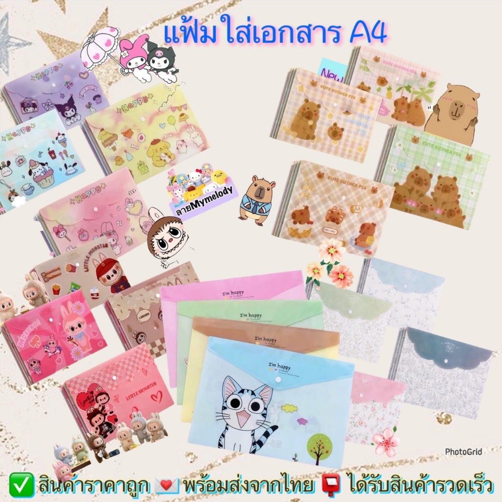 แฟ้มใส่เอกสาร แฟ้ม a4 แฟ้มลายการ์ตูนลายแมว พลาสติก ขนาด a4 มีกระดุมปิด คละลาย ราคาถูก