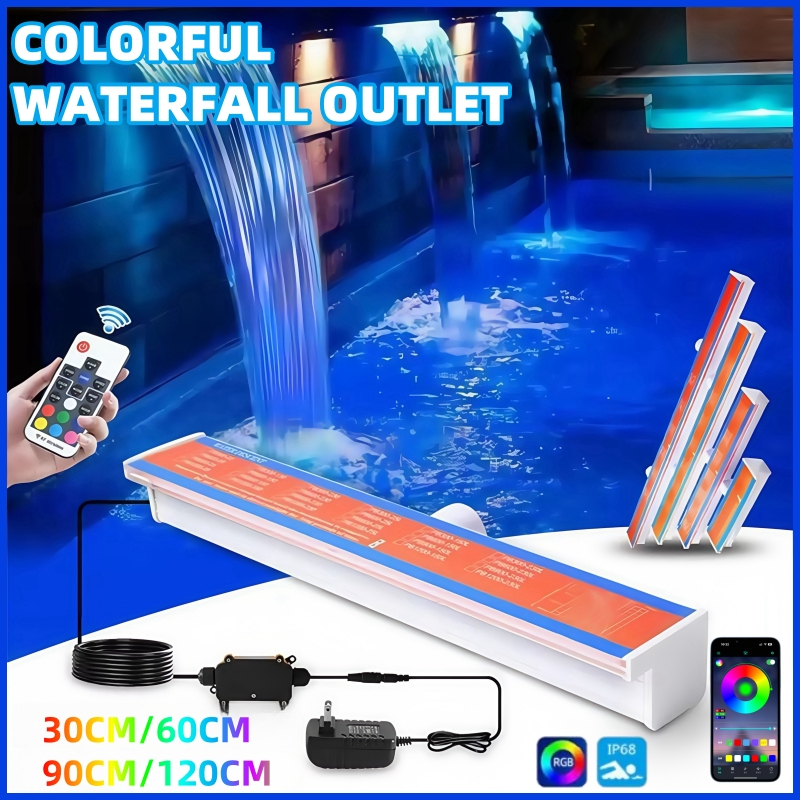 ไฟน้ำตกอะคริลิก RGB LED ม่านน้ำตก รางทำม่านน้ำตกสไตล์โมเดิร์น น้ำตกสระว่ายน้ำ น้ำตกบ่อปลา น้ำตกภูมิทัศน์ ผนังบ่อปลา IP68