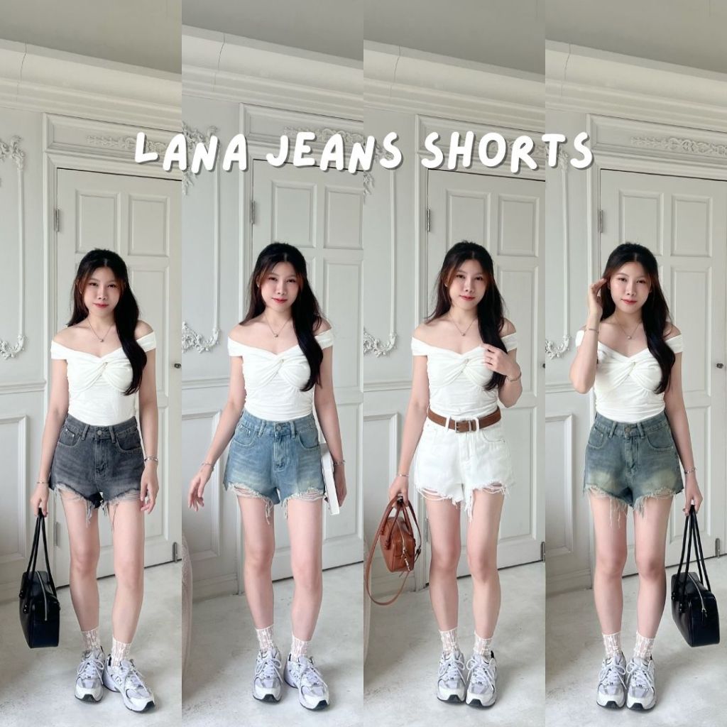 Beberlin กางเกงยีนส์ขาสั้น ทรงขาด แนวเกาหลี / No : 1006