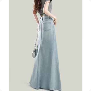 S-6XL กระโปรงยีนส์เอวสูง แบบยาว สไตล์ใหม่สำหรับฤดูร้อน