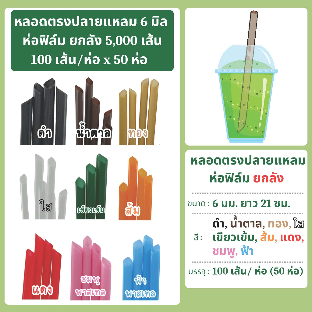หลอดตรงปลายแหลม 6 มม. ยาว 21 ซม. ห่อฟิล์ม ยกลัง (100 เส้น x 50 ห่อ = 5,000 เส้น) ตราดาว - รูปที่ 2