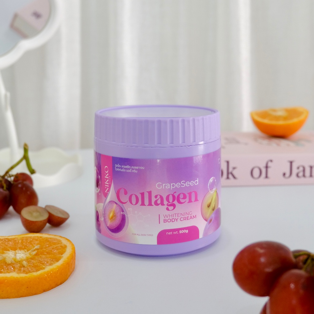  นิกโกะ(ม่วง) เกรพซีดคอลลาเจนไวท์เทนนิ่ง บอดี้ครีม// ขนาด 500 g. //มี อย.//บำรุงผิวกายกระจ่างใส
