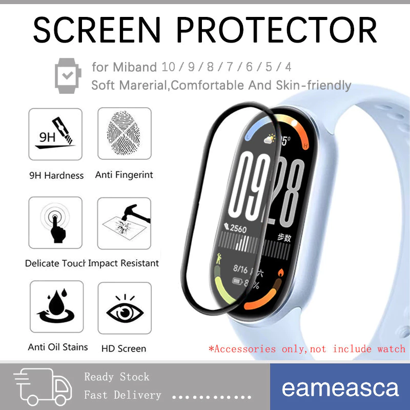 ฟิล์มกระจกนิรภัย for Xiaomi Mi Band 10 9 8 อุปกรณ์ป้องกันหน้าจอ for Smartwatch Mi Band 7 6 5 4