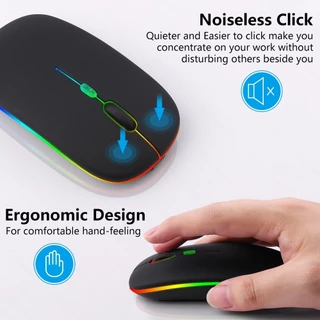GOOJODOQ เมาส์ไร้สาย เมาส์บลูทูธ ไฟได้ เมาส์เล่นเกมแบบ Mouse ปิดเสียง ไฟ Led