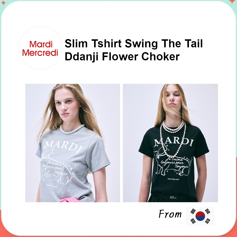 Mardi Mercredi Slim Tshirt Swing The Tail Ddanji Flower Choker (Grey Ivory, Black Ivory)