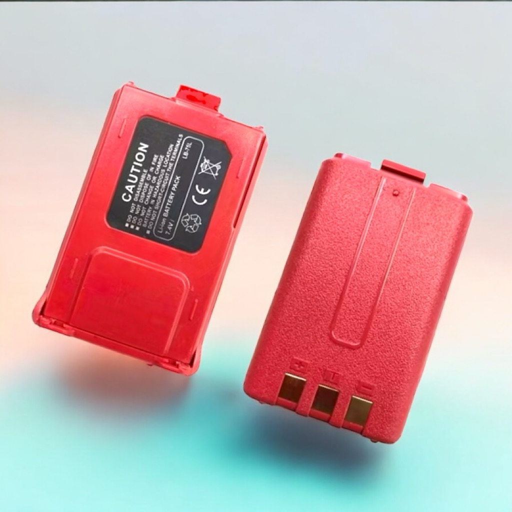 แบตเตอรี่วิทยุสื่อสาร (สีแดง) V90, V95, Baofeng UV-5R, UV-5RA, UV-5RB, UV-5RC, UV95 Li-ion 7.4V รับป