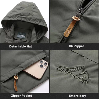 ผู้ชายเสื้อแจ็คเก็ตยุทธวิธีกันน้ํากลางแจ้ง Hooded Coat เสื้อแจ็คเก็ตผ้าร่ม Field ปีนเขาบาง