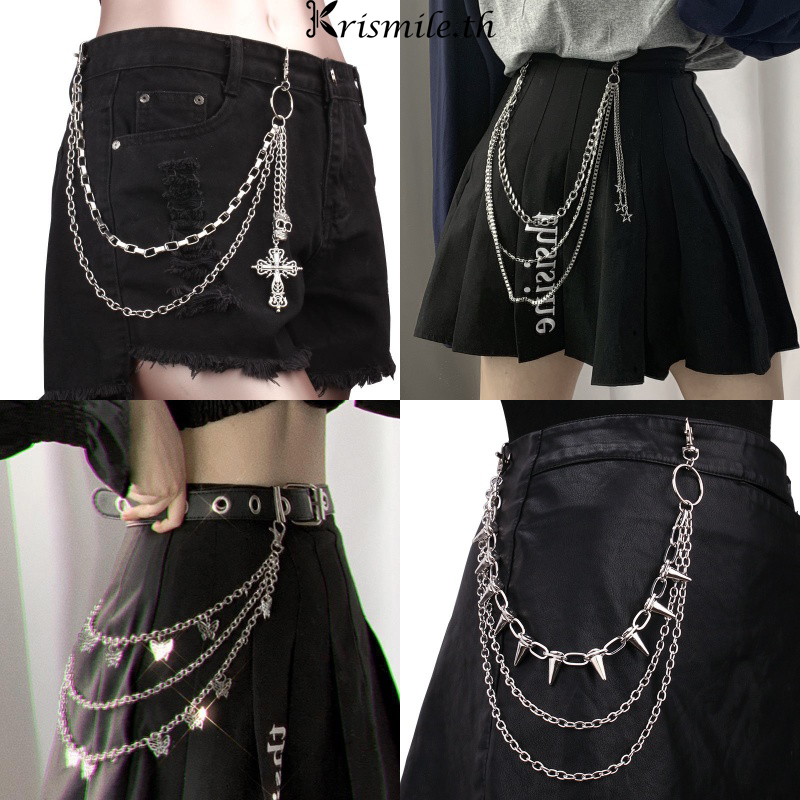 COD-ในไทย Y2kโซ่เอว โซ่กางเกงโลหะ พังค์ฮิปฮอป จี้กางเขนกะโหลก ผู้ชายและผู้หญิง เข้ากับทุกการแต่งกาย-Kri