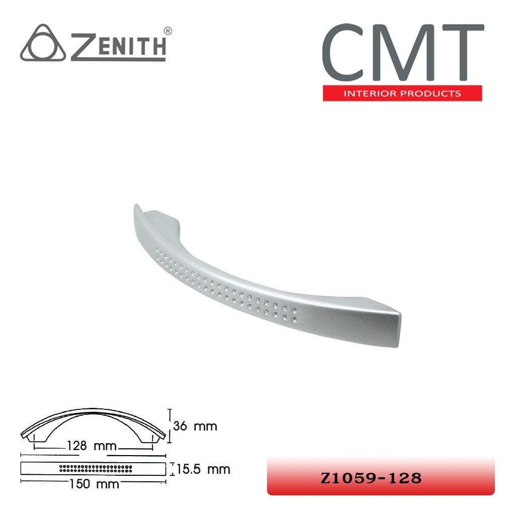 Z1059-128-SV  มือจับสีซิลเวอร์ ขนาด 128 มม. สำหรับงานเฟอร์นิเจอร์ แถมสกรู  (M4x25)