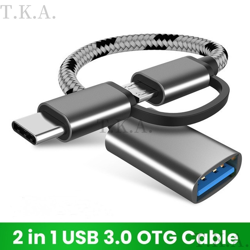 2 ใน 1 สายอะแดปเตอร์ OTG ไนล่อน Braid USB 3.0 ไปยัง Micro USB ประเภท C อะแดปเตอร์ซิงค์ข้อมูลสำหรับ Huawei สำหรับ MacBook