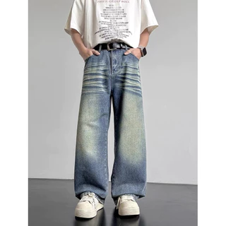 Baggy Jeans S-4XL กางเกงยีนส์ผู้ชายขากว้าง ไซลินไดรต์ พอดี คอปกปานกลางพอดีเก็บอย่างดี