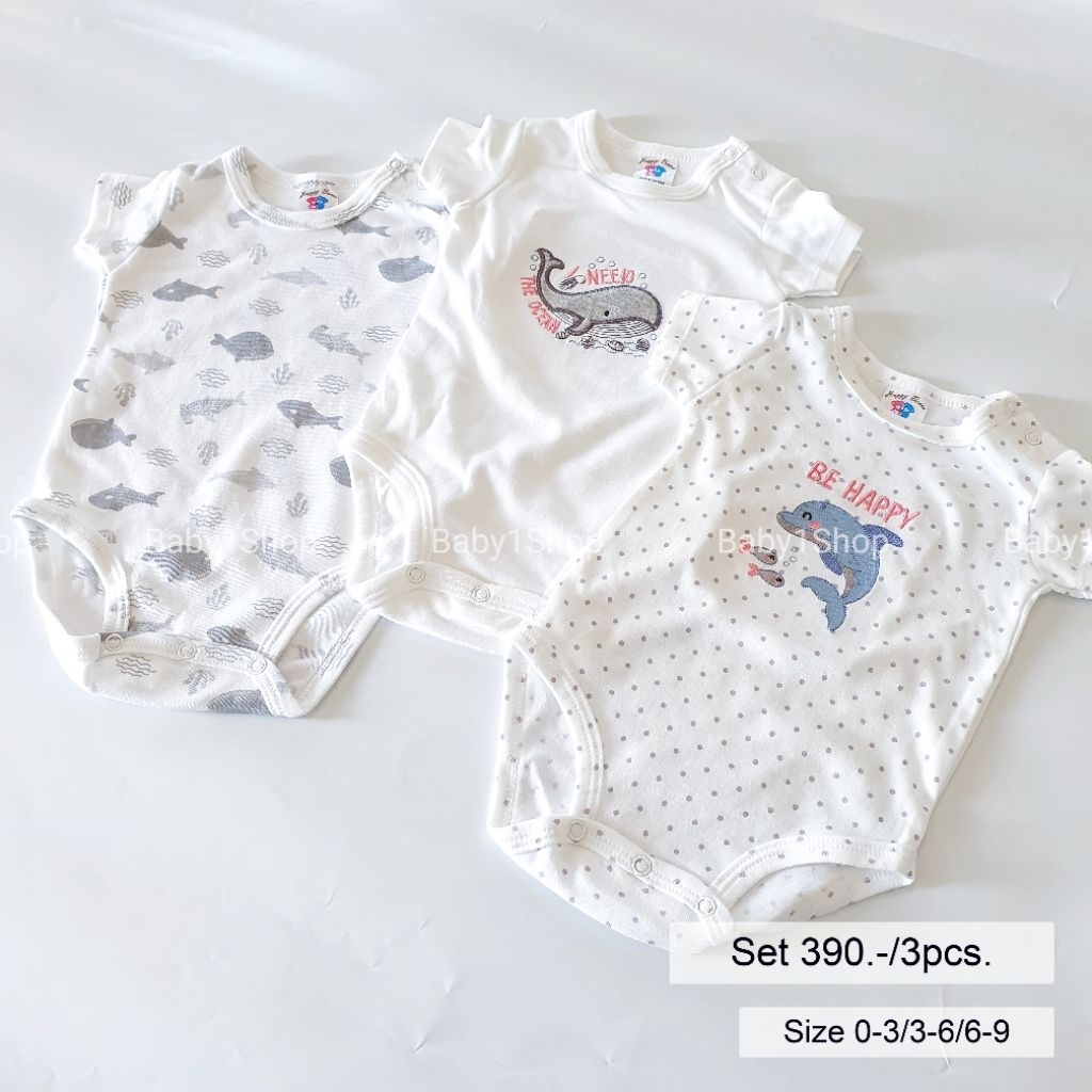 [ สินค้าพร้อมส่ง] บอดี้สูทแขนสั้นเซต 3 ตัว ลายการตูน