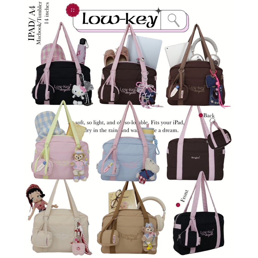 (Trendy ลด25%)8anglesshop- กระเป๋ารุ่น Low-key นุ่มนิ่ม งานปักหน้าหลัง ใส่IPAD-A4-Macbookได้ ขนาด14นิ้ว แถมฟรีใบลูก E011