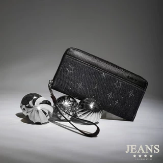 Louis Montini (Jeans) กระเป๋าสตางค์ผ้ายีนส์ ซิปรอบ ปะหนังแท้ด้านหน้า Women's wallet WL32