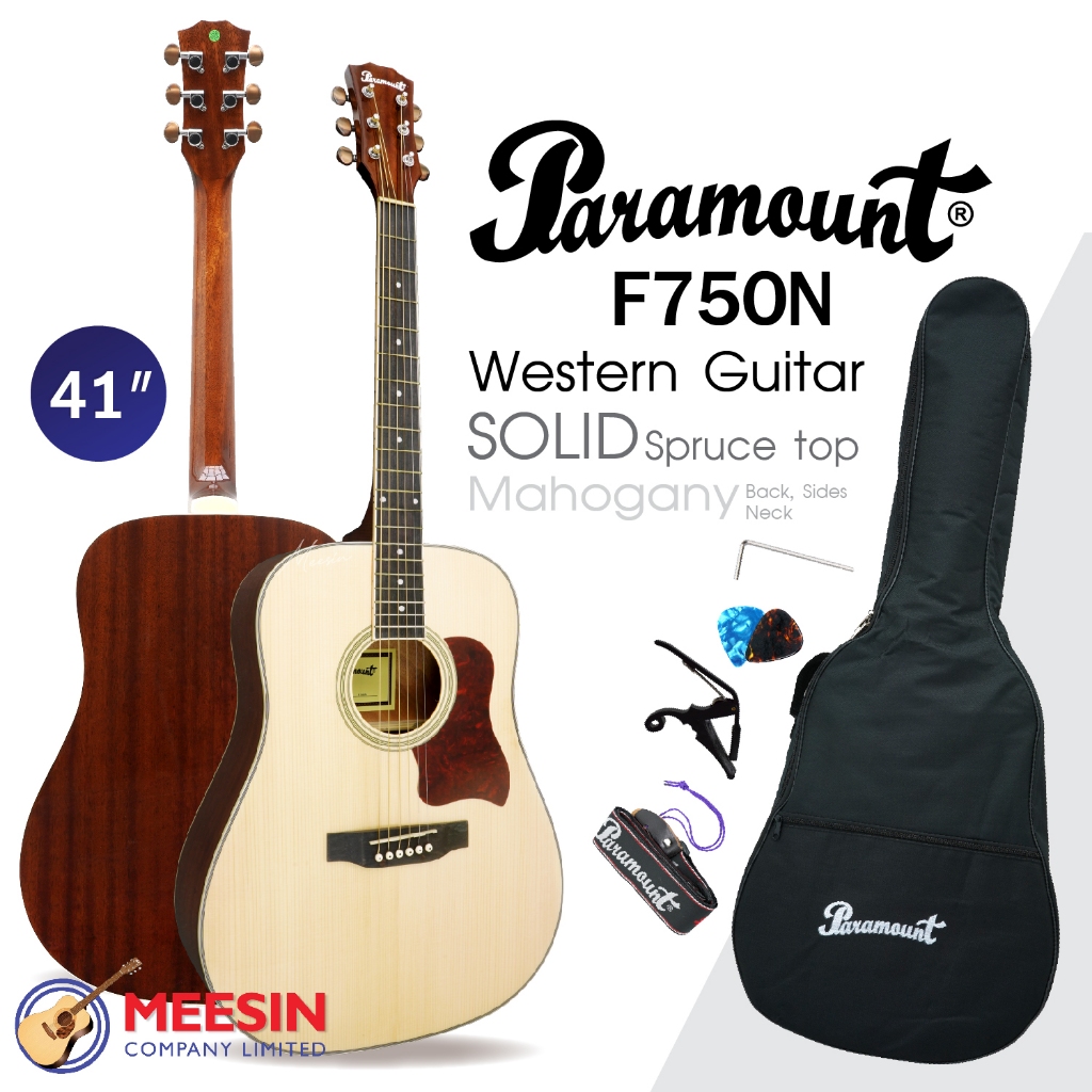 กีต้าร์โปร่ง Paramount รุ่น F750N คอเต็ม ขนาด 41” ทรง Western Guitar ไม้หน้าสปรูซแท้/ไม้ข้างและหลังมะฮอกกานี มาพร้อมเซ็ต