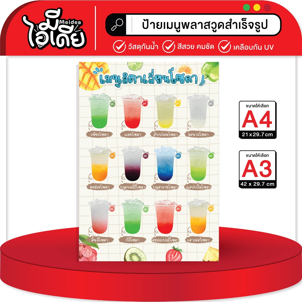 เมนูอิตาเลี่ยนโซดา วัสดุกันน้ำ