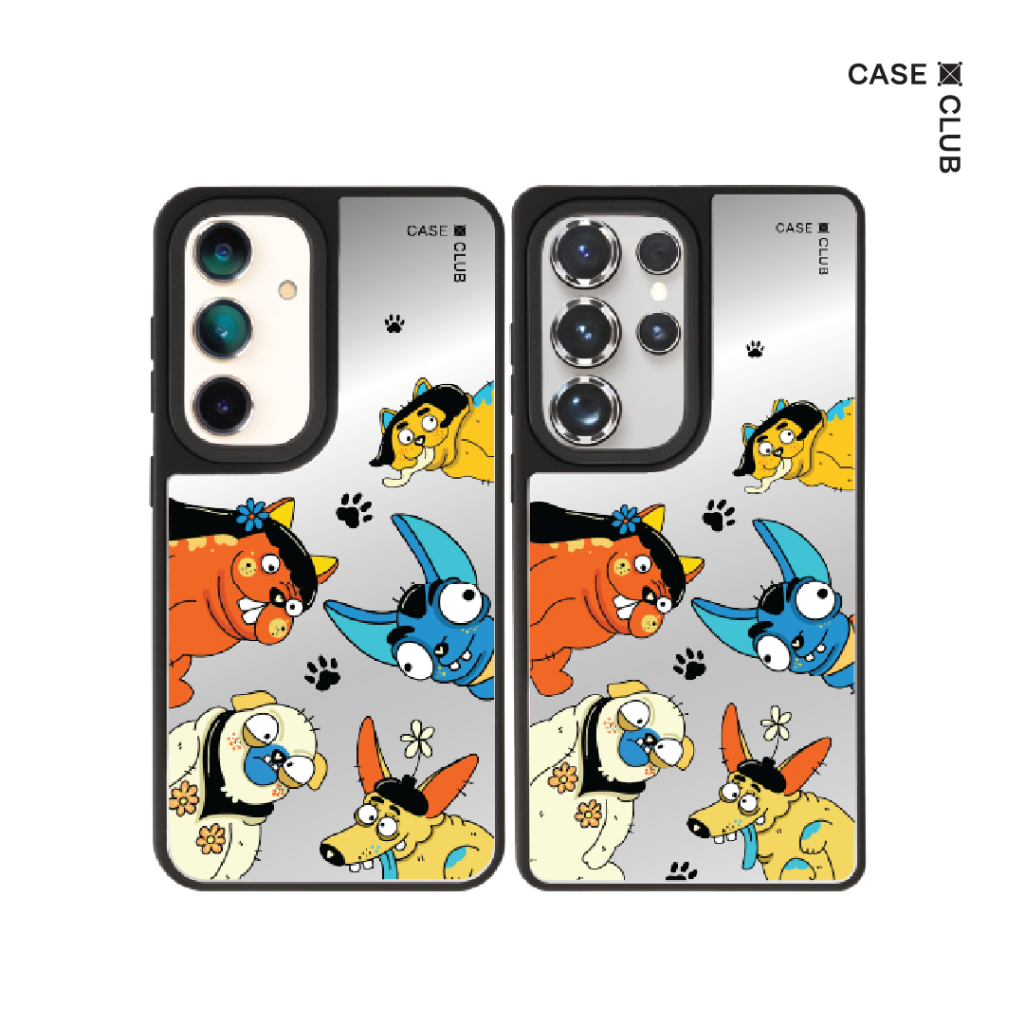 CaseClub เคส ซัมซุง เคส Samsung เคส กระจก ลาย Alien Dogs สำหรับ Galaxy S25 Ultra / S25 / S24 Ultra /