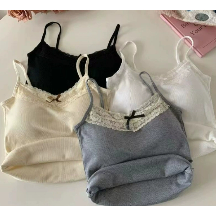 🔥พร้อมส่งมาใหม่🔥⭐️🌟 เสื้อสายเดี่ยว ดีเทลลายโบว์กลางเสื้อ มินิมอลสไตล์เวียดนาม มีฟองน้ำในตัว ทรงสวยเข้ารูป ⭐️🌟 - รูปที่ 7