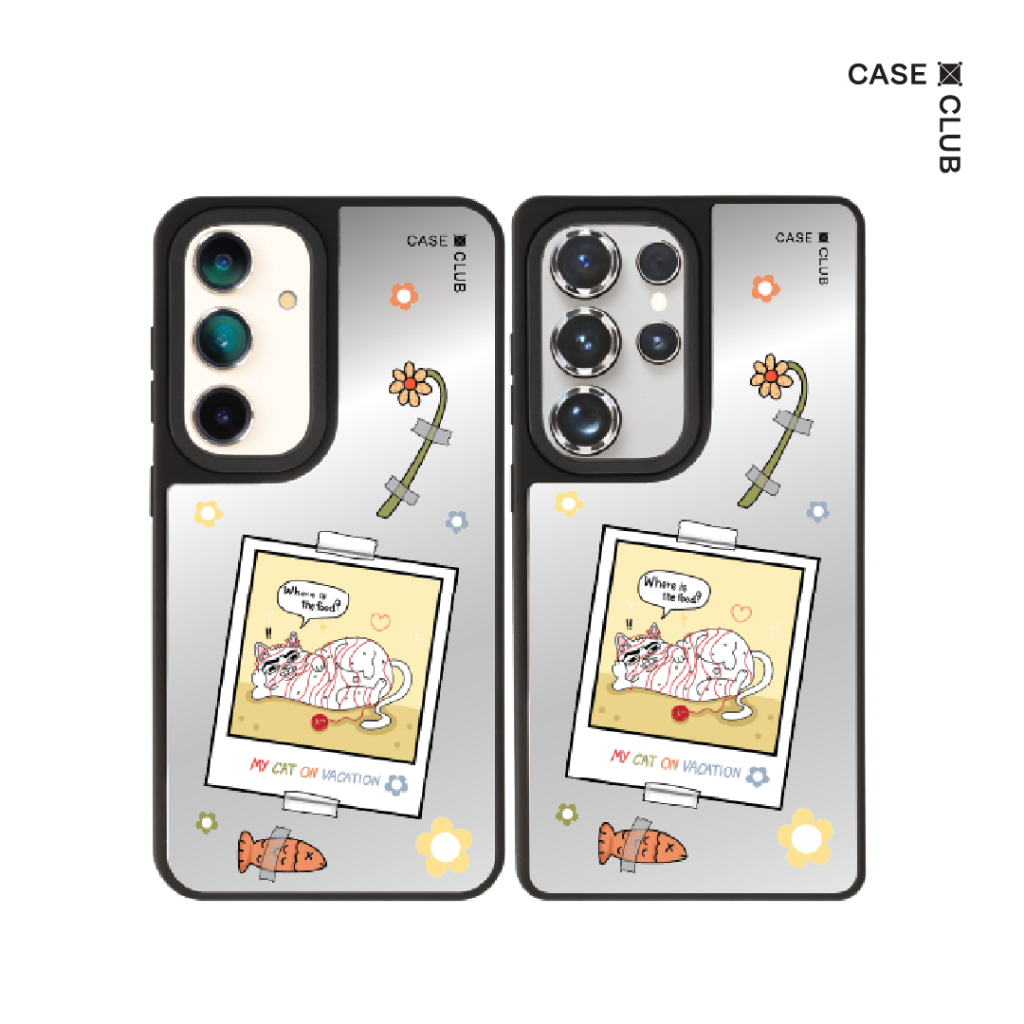 CaseClub เคส ซัมซุง เคส Samsung เคส กระจก ลาย Cat Polaroid สำหรับ Galaxy S25 Ultra / S25 / S24 Ultra