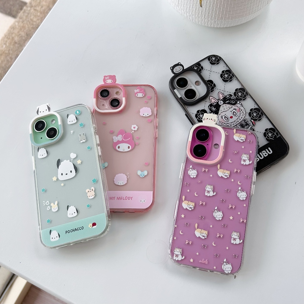 เคสใสสกรีนลายการ์ตูน กล้องหัวการ์ตูนเกาะ for iPhone11 12 13 14 15 16 Pro max 16Promax 16plus 15Promax 14Promax