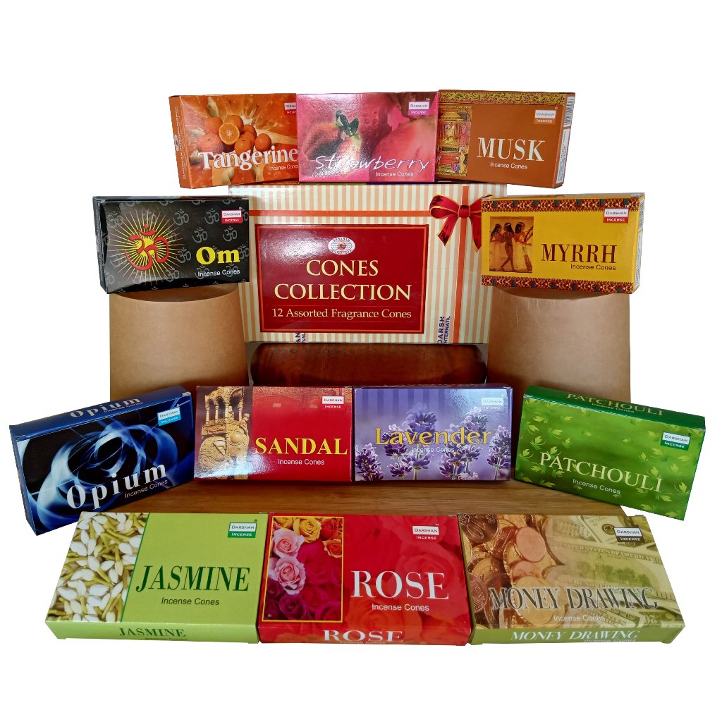 NATURAL EFE | DARSHAN Incense Cones Collection | 12 Assorted Frangrance Cones / 12 Pkts x 10 cones