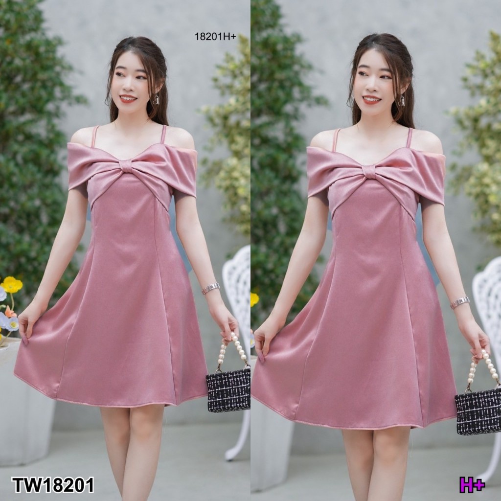 TwinsShopVip💗พร้อมส่ง TW18201 เดรสสายเดี่ยว อกโบว์ .. - รูปที่ 4