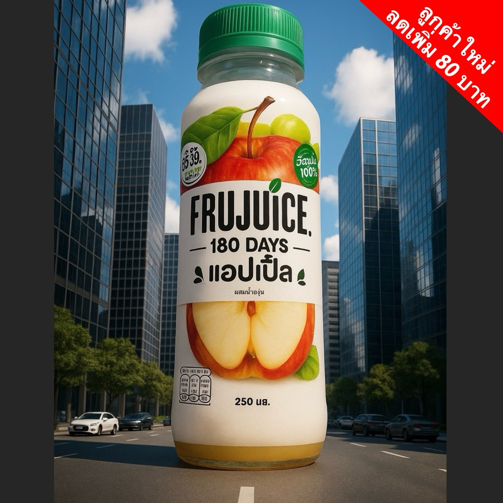 🔥 Frujuice Apple Juice 250 ml (แพ็ค6ขวด) ฟรูจู๊ซ น้ำแอปเปิ้ล 180 วัน ผสมน้ำองุ่น 250 มล. น้ำแอปเปิ้ลไซเดอร์