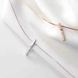 (ส่งด่วน1วันถึง :👀) สร้อยคอเงิน Line swiss รุ่นขายดี ฝังเพชรสวิส เงินแท้ สวยอมตะ มินิมอล มีให้เลือก 2 สี♡ - Burwoodstore
