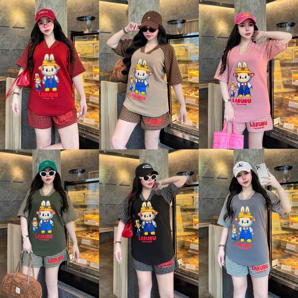 BB ชุดเซ็ต 2 ชิ้น ชิโนริ เสื้อแขนสั้นโอเวอร์ไซด์ สกีนลาย ลาบูบู้ + กางเกงขาสั้นสกีนลาย มีกระเป๋าข้าง (น่ารักมากๆ)