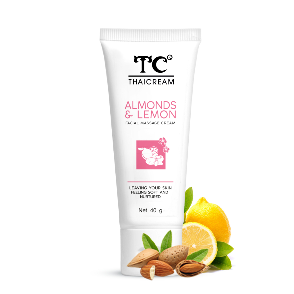 Thaicream ครีมนวดหน้า เลมอน ครีมที่ใช้นวดหน้า ยี่ห้อ ไทยครีม Almonds & lemon facial massage cream