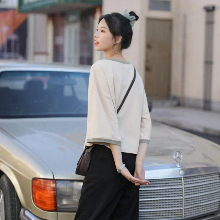 เสื้อครอปสาวอวบอ้วนไซส์ใหญ่ สีพื้น oversize เสื้อผ้าแฟชั่นวัยรุ่นน่ารัก เสื้อยืดสวยๆผู้หญิงฤดูร้อนใหม่ แขนห้าส่วน สีทู thumbnail 10