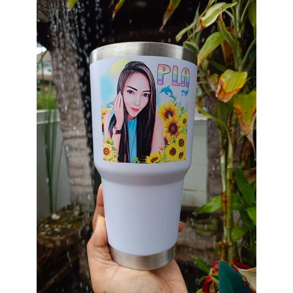 แก้วเก็บอุณหภูมิรุ่นสีพื้น 30 ออนซ์ สกรีนฟรี1ด้าน สีขาว สกรีนนูนพรีเมี่ยม