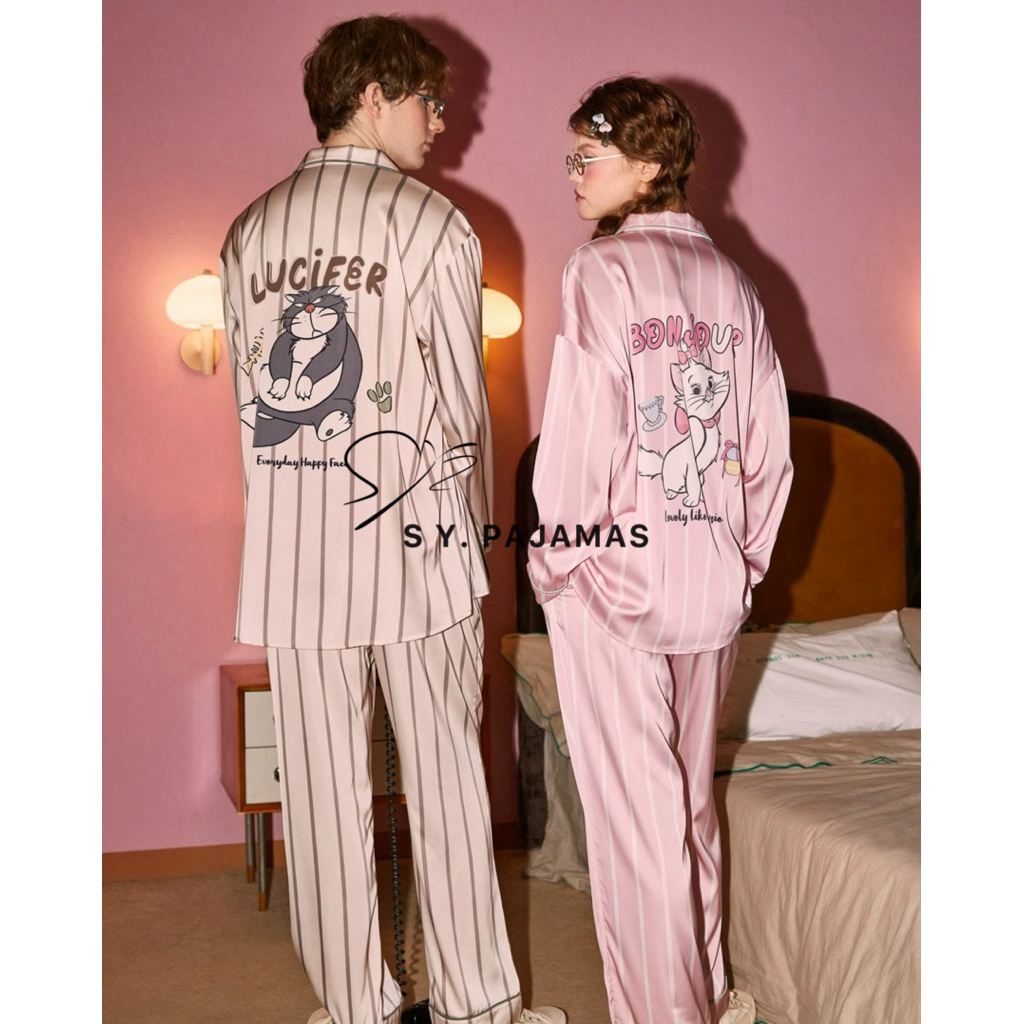 ชุดนอน GUKOO พิมพ์ลายน้องแมวมาลี 😻ผ้าsilk satin ส่งจากไทยพร้อมกล่องและถุงผ้า🎁