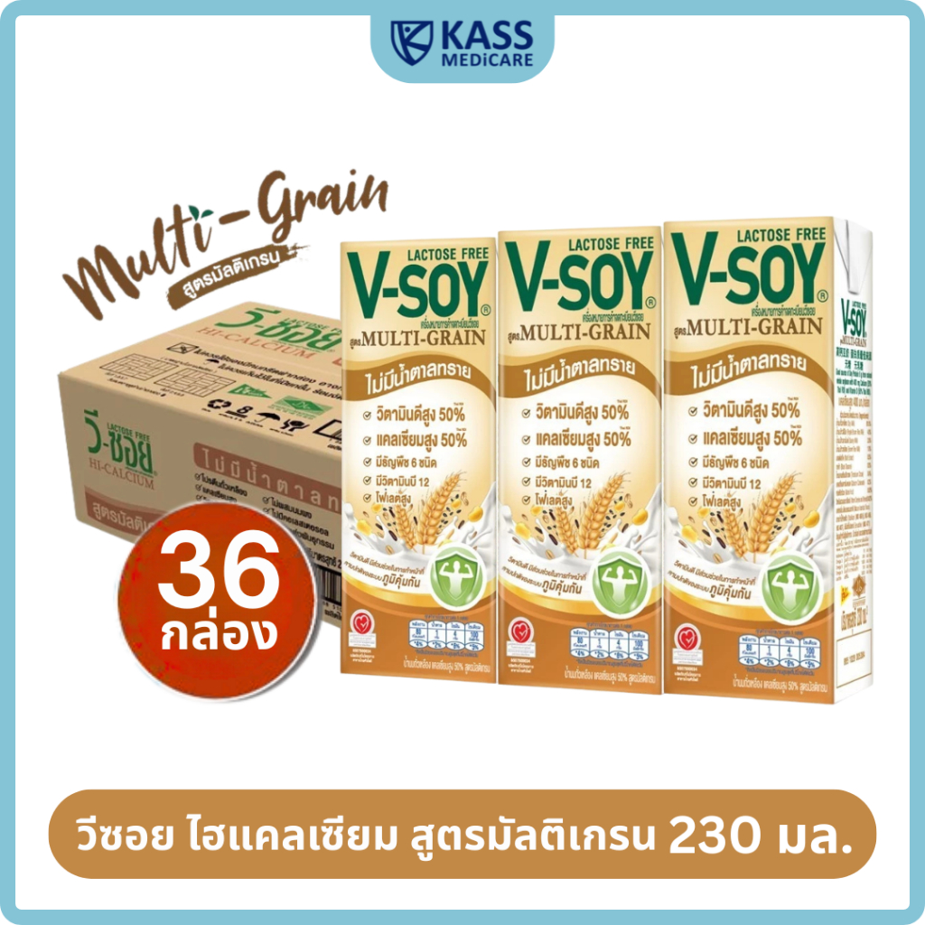 (ยกลัง) V-soy วีซอย ไฮแคลเซียม นมถั่วเหลือง สูตรมัลติเกรน 230 มล.