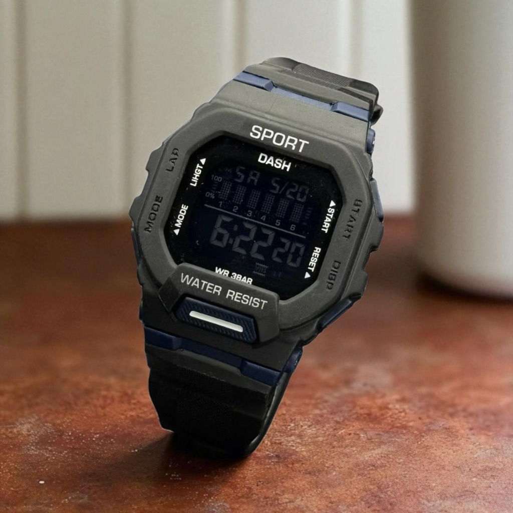DASH SPORT นาฬิกาสปอร์ต สายเรซิ่น สินค้าแท้ กันน้ำ รุ่นใหม่ล่าสุด ทรงสี่เหลี่ยม