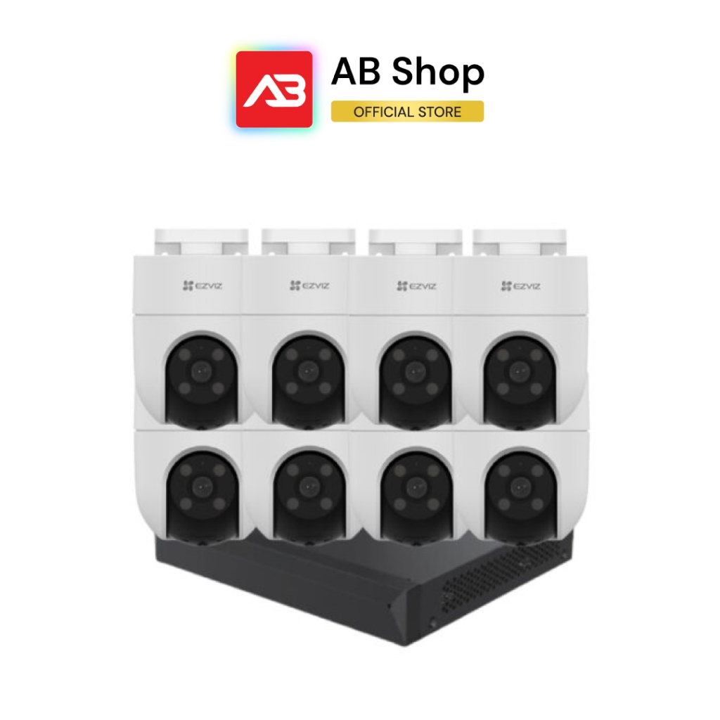 EZVIZ ชุดกล้องวงจรปิด WIFI 8 ตัว 3 ล้านพิกเซล รุ่น H8C (3MP) + CS-X5S-R100-8W (Dual Light หมุนได้ พู