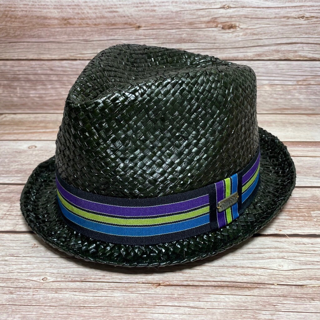 หมวก Stussy Natural Straw Stripes Fedora Hat Black