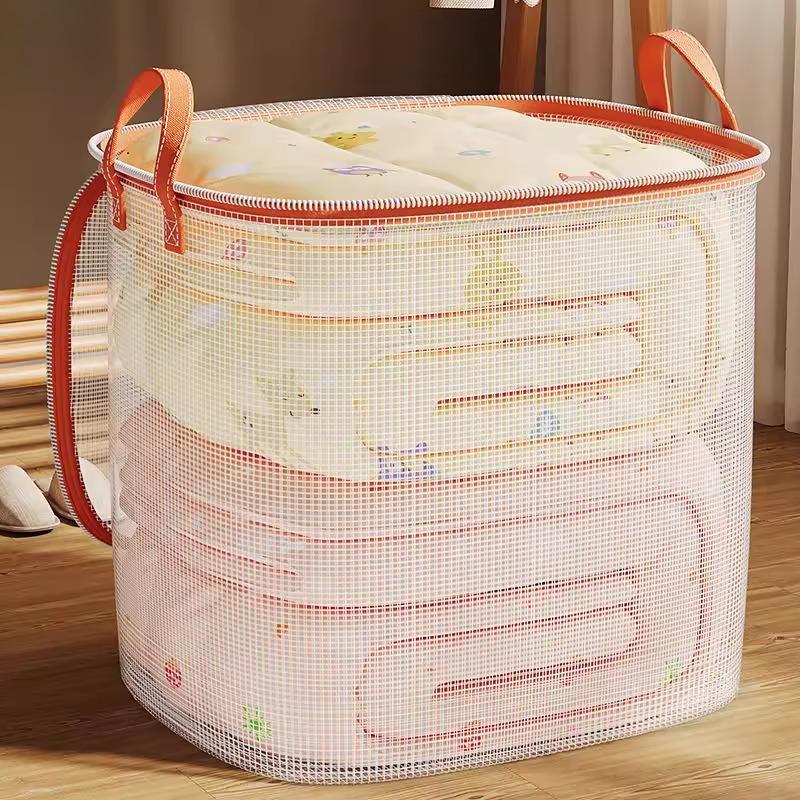 210L กระเป๋าเก็บของ เก็บของใช้อเนกประสงค์ PVC กันน้ำกันฝุ่น กระสอบเก็บผ้านวมพับได้ ถุงเก็บผ้าห่มมีซิปคู่