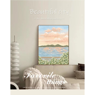 (พร้อมส่งจากไทย ภาพรวมกรอบ)รูปดอกไม้ วิวทะเลสาบ ภูมิทัศน์ ฝร…