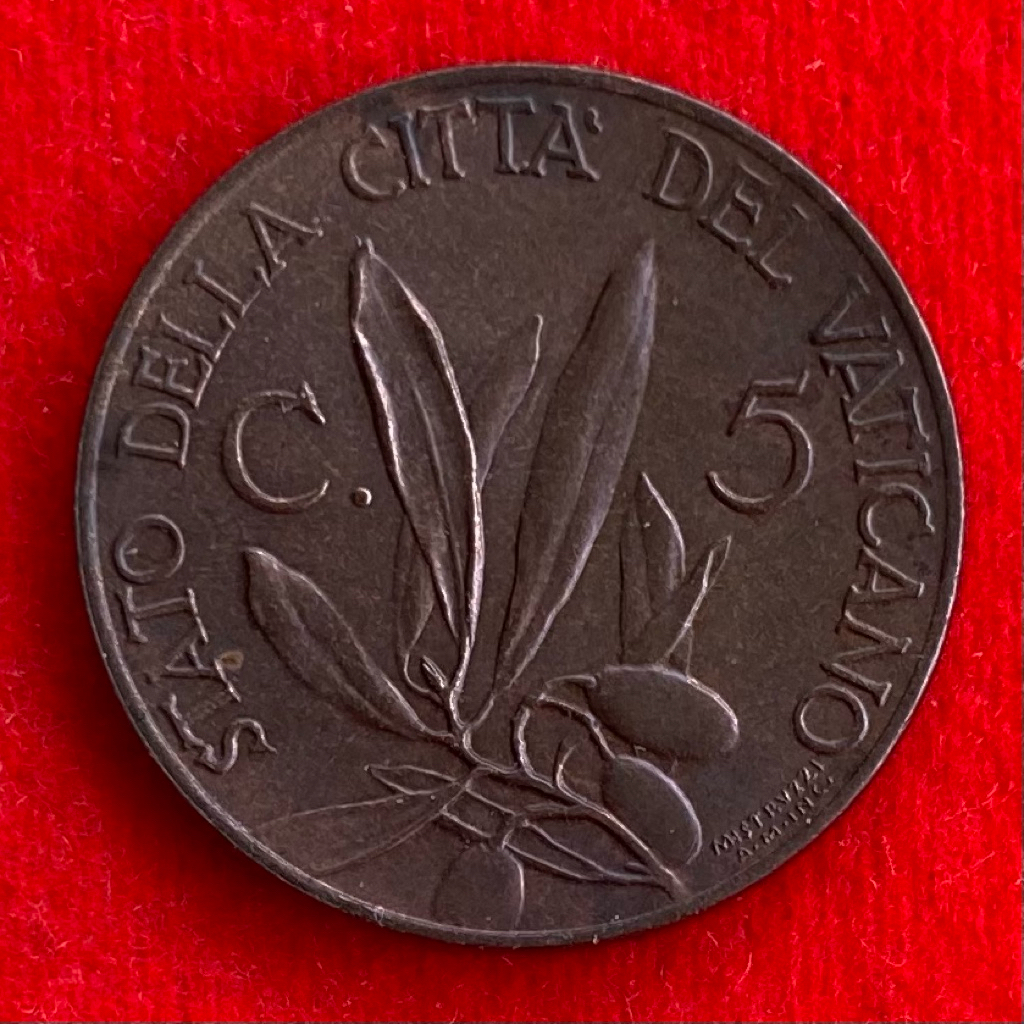 🇻🇦 เหรียญวาติกัน Vatican 5 centesimi ปี 1930 เหรียญต่างประเทศ