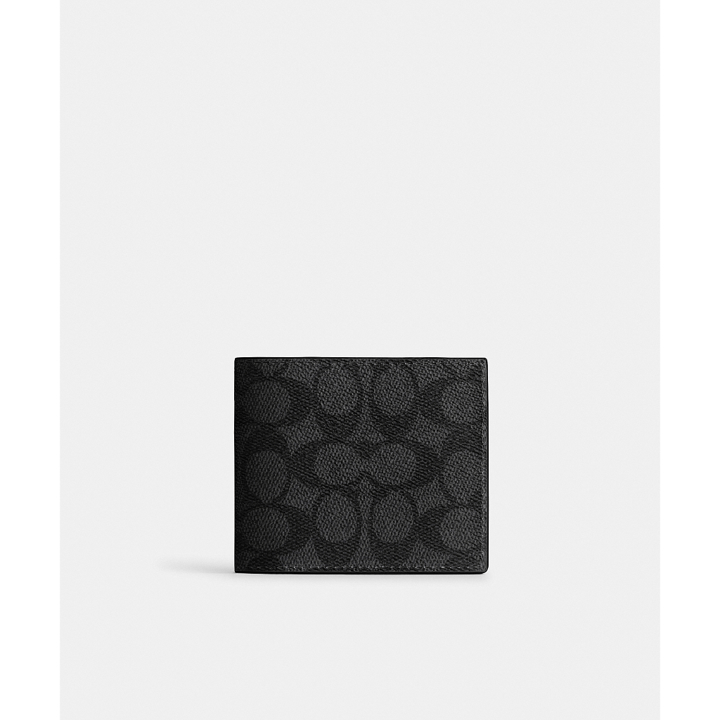Coach CY394 Id Billfold Wallet In Signature Canvas (QBMI5) กระเป๋าสตางค์ผู้ชาย สี Qb/Charcoal/Black